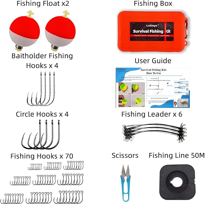 Mini Survival Fishing Kit Small Emergency Fishing TackleBox Pocket Outdoor Fishing Set Travel Party Fishing shoebox Surf Survivalist Fishing Accessories Pack Fishing Gear Gifts for Starter Men