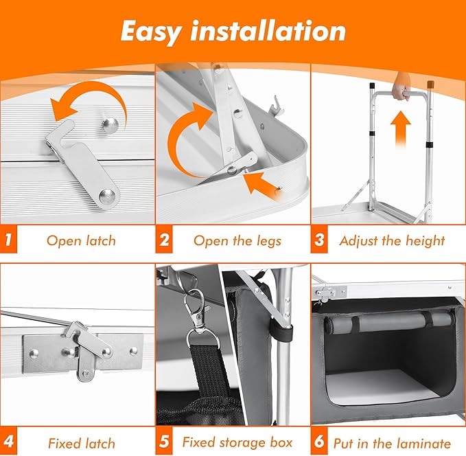 Camp Field Camping Folding Aluminum Table with Adjustable Legs for Outdoor Travel Beach, Backyards, BBQ, Party and Picnic Foldable Table