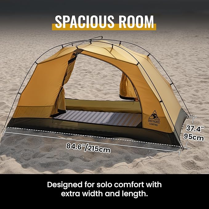 OneTigris Stella 4 Season Camping Tent Backpacking 2 Person Waterproof Lightweight Easy Setup Instant 3000mm Waterproof Rating Outdoor Hiking Tent