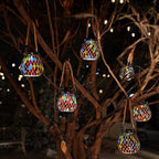 Cooo 4 Pack Mosaic Solar Lantern Outdoor Waterproof IP68 Hanging Projection Light Hidden Lid Pear-Shaped Lantern with Rope Handle Solar Powered Auto On for Patio Garden Fence Table - Crimson Ember