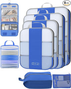 8 Set Compression Packing Cubes for Travel Essentials,Compressible Expandable Packing Cubes for Suitcase,OlarHike Luggage Organizer Bags for Travel,Handy Helper for Organizing Clothes(Klein Blue)