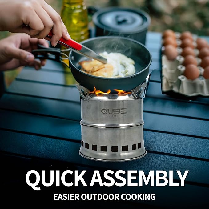 Portable Camping Stove with 3 Fire Starters – Stainless Steel Wood Burning Mini Camp Stove, Foldable with Carry Bag, for Backpacking, Hiking, Traveling, Emergency, Outdoor BBQ, and Picnic