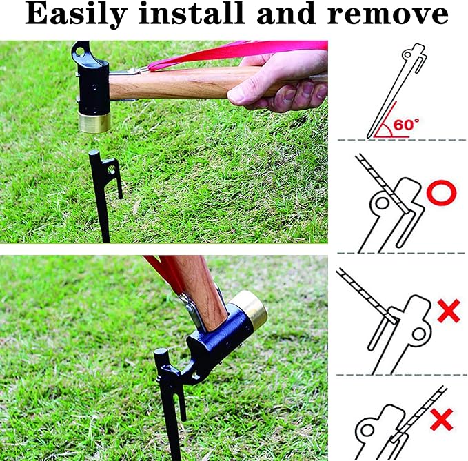 12 Pack Tent Stakes Heavy Duty, Metal Tent Stakes, Black Camping Stakes, Steel Tent Spikes, Canopy Stakes, Tent Pegs for Car Camping, Yard Decoration, Tarp, Shade Tent, Picnic