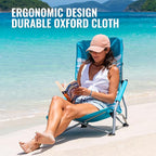 VILLEY Low Beach Chair, High Back Folding Chair for Adults, Lightweight and Portable for Outdoor, Camping, Lawn, Music Festival, with Cup Holder and Carry Bag - Blue Stripes