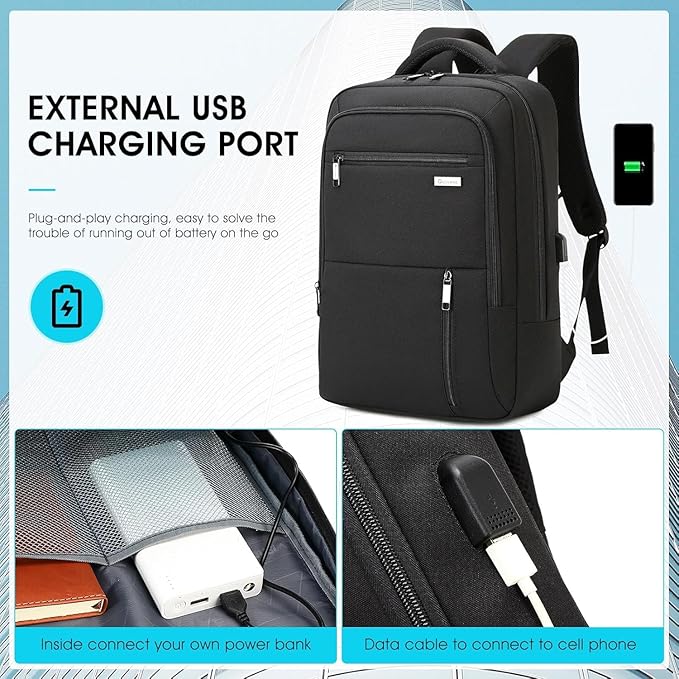 DUSLANG 15.6 Inch Laptop Backpack for Travel Water Resistant College Book bag for Men Women Laptop Bag with USB Charging Port Business Backpack,Black