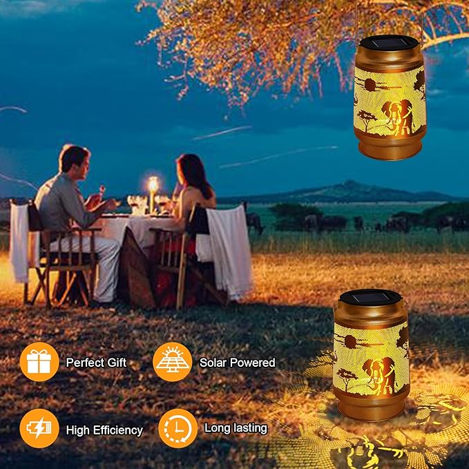 Solar Lantern Outdoor Waterproof Elephant Garden Decor Christmas Gifts for Women Mom Grandma Hanging Solar Lights Metal Decor for Outside,Backyard,Patio