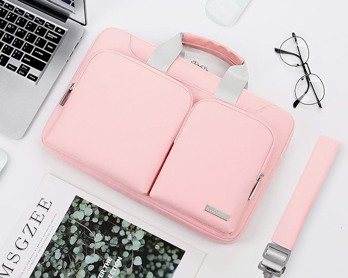 Lacdo 360° Protective Laptop Shoulder Bag, 14 inch Computer Bags for 14 inch MacBook Pro M5 Pro/Max A3426 A3427 (2026), M5/M4/M3/M2/M1 A3434 A3112 A3401 A3185 A2918 A2992 2025-2021 Messenger Bag, Pink