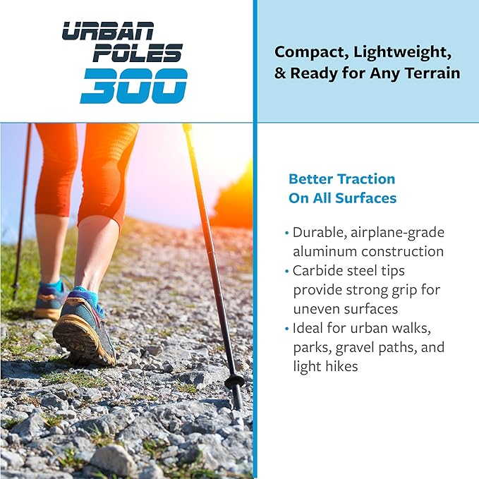 Urban Poling Series 300 Urban Poles – 1 Pair – Fitness Edition- Patented Ergonomic CoreGrip™ for Stability – Adjustable, Collapsible, Lightweight for Comfort
