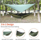 NewDoar Camping Hammock with Mosquito Net and Rain Fly Tarp,Portable Single Nylon Parachute Hammock Rainfly Set,Tree Straps Swing Hammock Bed for Outdoor Backpacking Backyard Hiking(ArmyGreen)