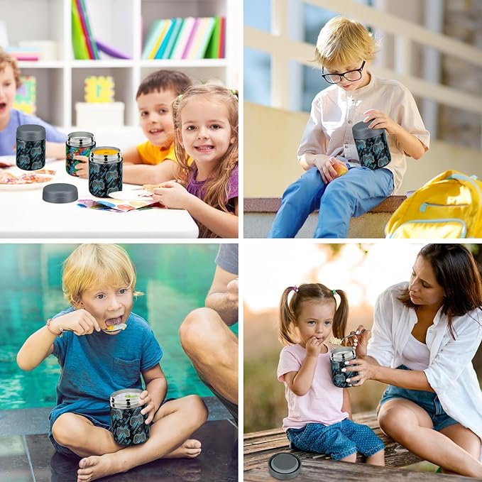 12oz Soup Thermo for Hot Food Kids Insulated Food Jar Wide Mouth Lunch Container Leak Proof Stainless Steel Vacuum for School Office Travel Outdoors Black-Gamepad