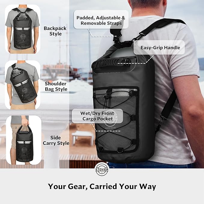 STOVER 5/10/25/30/40/55L Waterproof Backpack- Floating Dry Bag for Kayaking, Travel, Beach, Hiking, & Camping, Men/Women