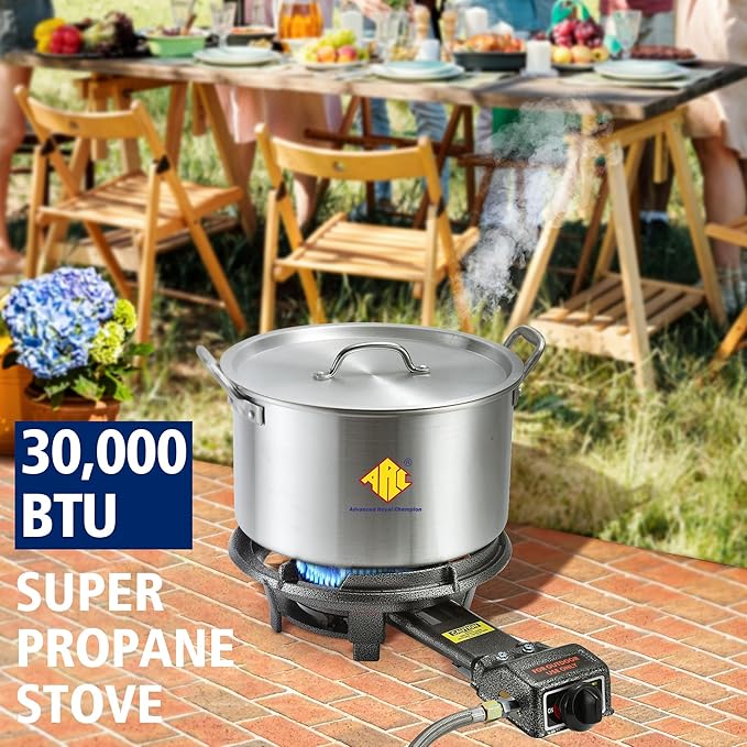 ARC Outdoor Propane Burner Stove, 13" Single Propane Burner, Cast Iron Portable Propane Burner With Adjustable Regulator And Stainless Steel Hose, Great For Outdoor Wok Burner