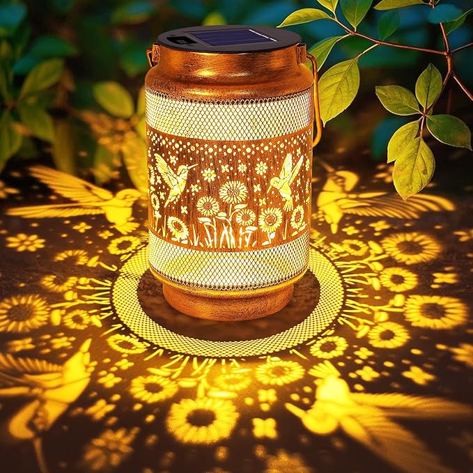 2 Pack Hummingbird Solar Lanterns Outdoor Waterproof Garden Decor, Birthday Gifts for Women Mom Grandma, Metal Hanging Solar Lights for Yard Patio Pathway Backyard Porch