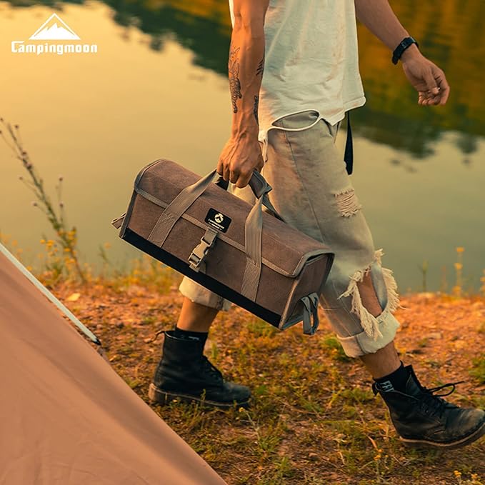 CAMPINGMOON Bottom Waterproof Outdoor Camping Tent Stakes Hammer Multi-Container Storage Box Bag (Canvas, M Size(17.7-inch Length, B-155C))