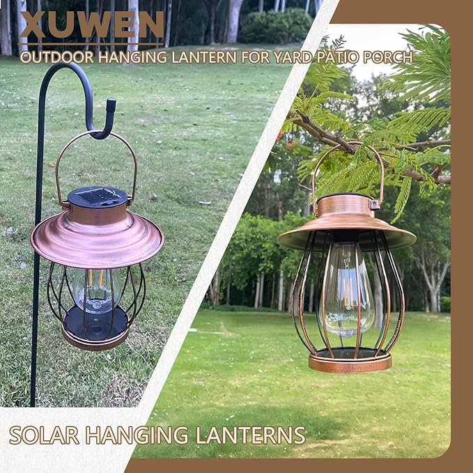 Solar Lanterns Outdoor Waterproof - Outdoor Hanging Lantern with Shepherds Hook, Christmas Halloween Housewarming Gifts for Women Mom Grandma, Lanterns Decorative Outdoor for Yard Patio Backyard Porch