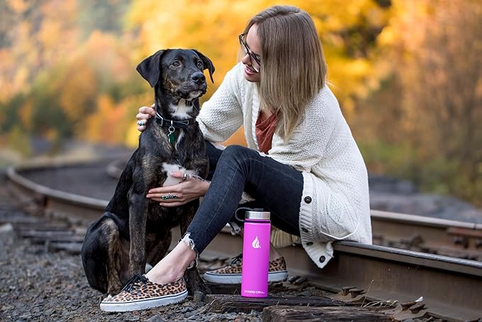 HYDRO CELL Stainless Steel Insulated Water Bottle with Straw - For Cold & Hot Drinks - Metal Vacuum Flask with Screw Cap and Modern Leakproof Sport Thermos for Adults (Fuchsia 24oz)