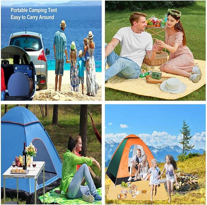 Pop Up Compact Camping Tent, Instant Pop Up Tent with Picnic Mat, Portable Automatic Waterproof Easy Setup Quick-Open Tent, Outdoor Camping Beach Travel
