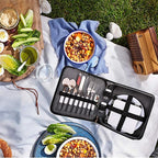 BRONZY Picnic Set Camping Cutlery Organizer Dinnerware Set - Mess Kit,Portable Eating Set with Plates,Spoons,Knives,Wine Opener,Forks,Napkinsc (16pcs/24pcs)