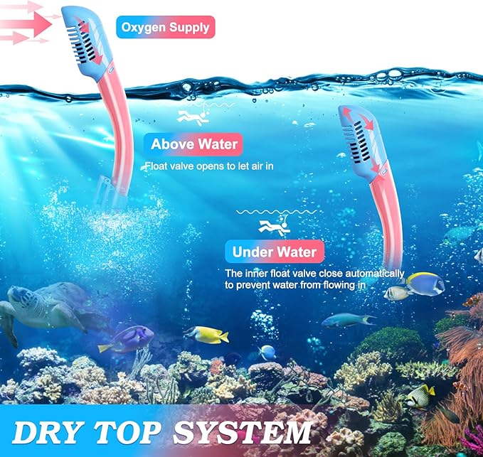 Snorkeling Gear for Kids Ages 5-15, 4 in 1 Mask Fins Snorkel Set with HD Tempered Glass Panoramic View Anti-Fog Mask, Dry Top Snorkel, Adjustable Trek Fins, and Mesh Bag, Kids Snorkel Set for Youth