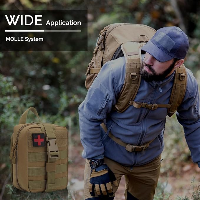 IFAK Trauma First Aid Kit Molle Pouches Emergency Survival Kit for Tactical Military Car Travel Hiking Camping with Vented Chest Seal, Israeli Bandage, Splint, Thermal Blanket, Gloves