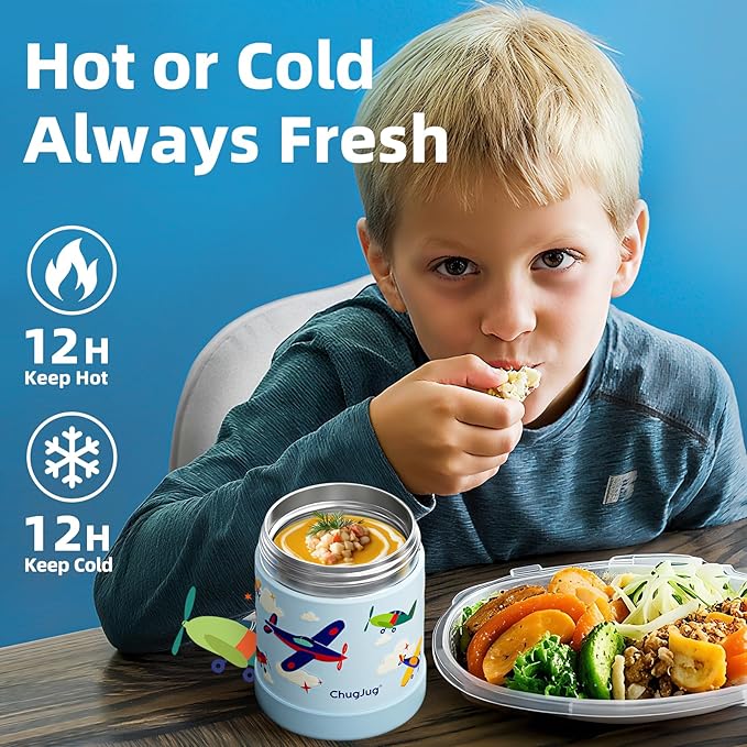 15 oz Soup Thermo for Hot Food Kids Insulated Food Jar with Spoon, Lunch Thermo Container, Width Mouth Vacuum Stainless Steel Food Thermo for School Travel, Leakproof, Easy to Open(Blue)