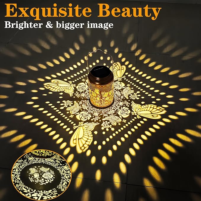 Solar Butterfly Rose Lantern Outdoor Decor,Waterproof Hanging Metal Garden Lights for Patio,Yard,Porch ,Unique Birthday Gifts for Women,Mom,Grandma,Sister,Bestie,Christmas,Thanksgiving,1PC