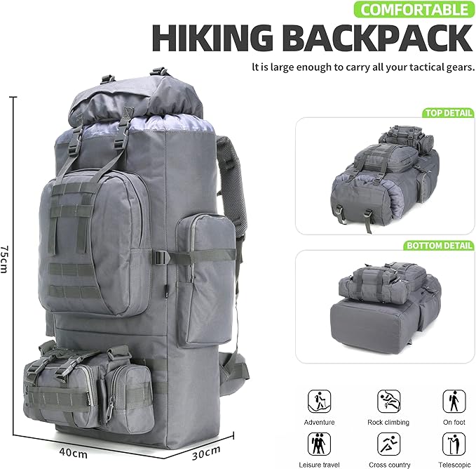 King'sGuard 100L Camping Hiking Backpack Molle Rucksack Military Camping Backpacking Daypack