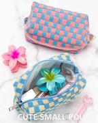 PAZIMIIK 6PCS Checkered Makeup Bag for Purse Portable Zipper Make Up Pouch Small Cosmetic Case for Travel Accessories Blue Beige