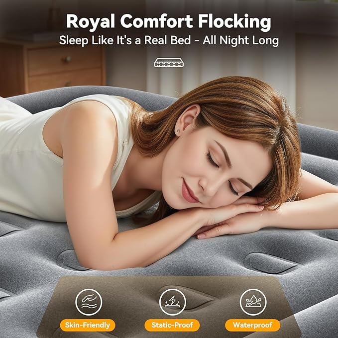 Air Mattress Queen with Built in Pump,Blow Up Mattress in 3 Mins,18'' Raised Self Inflatable Mattress,Portable Airbed for Home,Floor&Camping,Queen Size Air Matress for Adults,660LB Max,Black