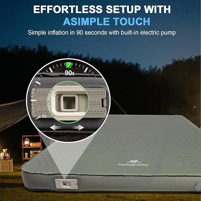 Self Inflating Double Sleeping Pad with Foam and Electric Pump，Innovative Y-Shaped Telescopic Structure，4.3" Thick Ultraportable Camping Mattress，Outdoor Compact Air Mat for Tent Car（4.2*79*55 inch）