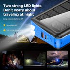 Portable Charger with Built in Cable and Wall Plug 50000mAh PD30W Fast Charging Solar Power Bank with 5 Output & 2 Input Dual LED Flashlights Phone Holder External Battery Pack (Blue)