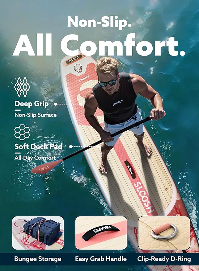 SLOOSH Inflatable Stand Up Paddle Board, 10'6" Paddle Boards with Premium Accessories, Non-Slip EVA Deck, Ultra-Light Carry Bag Pump, Ripple SUP for Youth & Adults of All Skill Levels