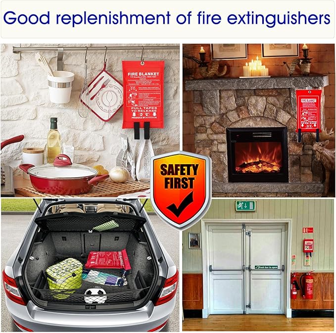 Fire Blanket for Kitchen Home Emergency - Fiberglass Blankets Fire Survival Suspension Flames Retardant Extinguisher Great for Stove Car Garage Office Camping Caravan BBQ Safety (8-Pack)