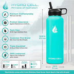 HYDRO CELL Stainless Steel Insulated Water Bottle with Straw - For Cold & Hot Drinks - Metal Vacuum Flask with Screw Cap and Modern Leakproof Sport Thermos for Adults (Teal 40oz)