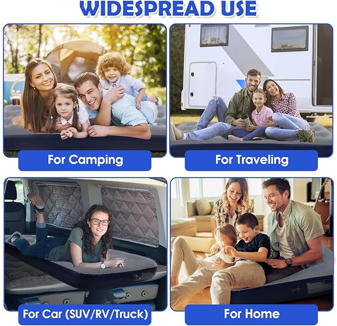 Camping Air Mattress Inflatable Air Bed Flocked Surface Travel Bed Sleeping Pad Air Bed for Outdoor Camping Tent Guest Travelling（Navy Blue ）