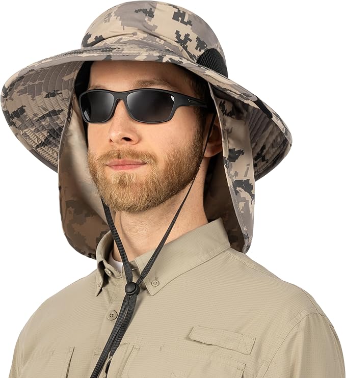 SUN CUBE Wide Brim Sun Hat Men Women, Fishing Hats Sun UV Protection, Mens Hiking Bucket Hat Safari Beach Boonie, UPF 50+