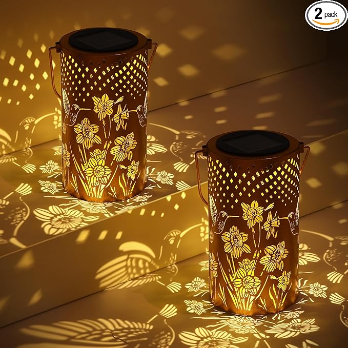 2Pack Hummingbird Solar Light, Birthday Gift for Women, Men, Mother's Day, Thanksgiving, Christmas, New Year Gift. Outdoor Waterproof Lights Hanging Patio Garden Decoration, Outdoor Backyard