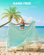 2 Pack Giant Huge Thin Boho Throw Blanket Turkish Beach Blanket Towel Jumbo Extra Large XXL Oversized Outdoor Picnic Accessories Airplane Travel Essentials Camping Gears Must Haves Yard Yoga Mat Aqua
