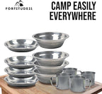 Stainless Steel Camping Mess Kit - Person's Complete Picnic & Camp Dish Set, Includes Plate, Bowl, Cup & Utensils
