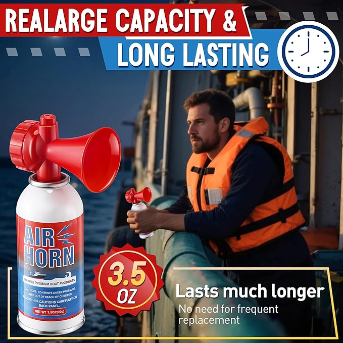 3 Pack Large Air Horn for Safety 3.5oz, 122dB Very Loud Marine Air Horn for Boat, Coast Guard Approved, Great for Boat & Marine Safety, Sporting Events, Travels, Hiking (Red)