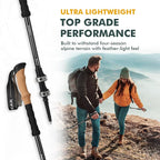 KINGGEAR TPC-3K 100% Carbon Fiber Trekking Poles for Hiking - Ultralight Collapsible Hiking Poles with Cork & EVA Foam Grips, Adjustable Metal Flip Locks, Tungsten Tips - Ideal Hiking