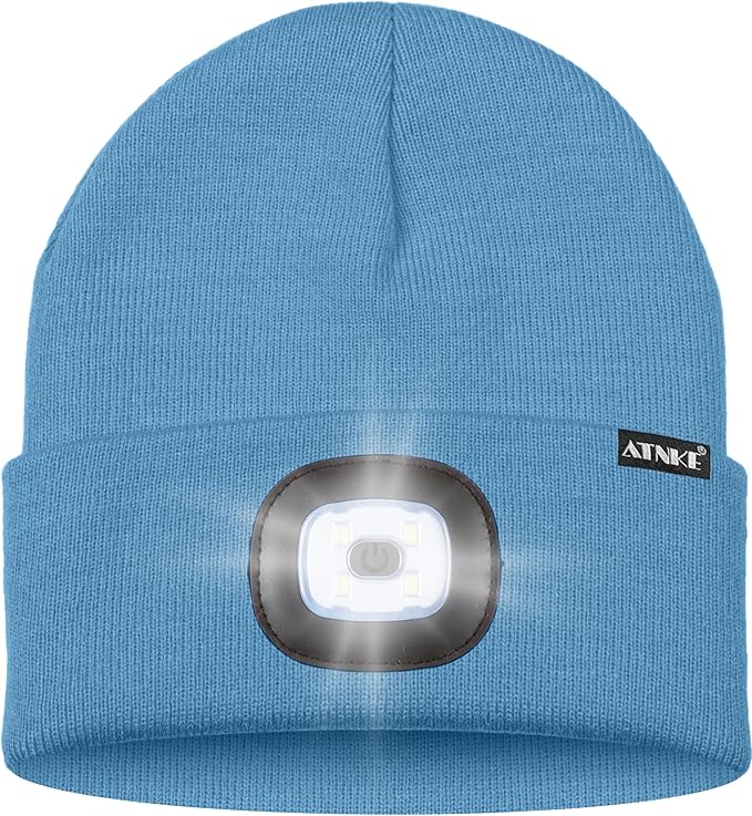 ATNKE LED Lighted Beanie Hat,USB Rechargeable 4 LED Running Headlamp Bright Cap with The Light Gifts for Men and Women