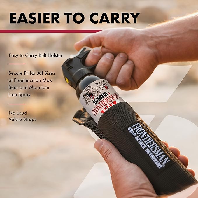 SABRE Frontiersman MAX Bear Spray – 40 ft Range, Maximum Strength, The Only EPA-Registered Spray for Bears & Mountain Lions, 7.9 oz, Glow Safety Clip, Outdoor Hiking & Camping Protection