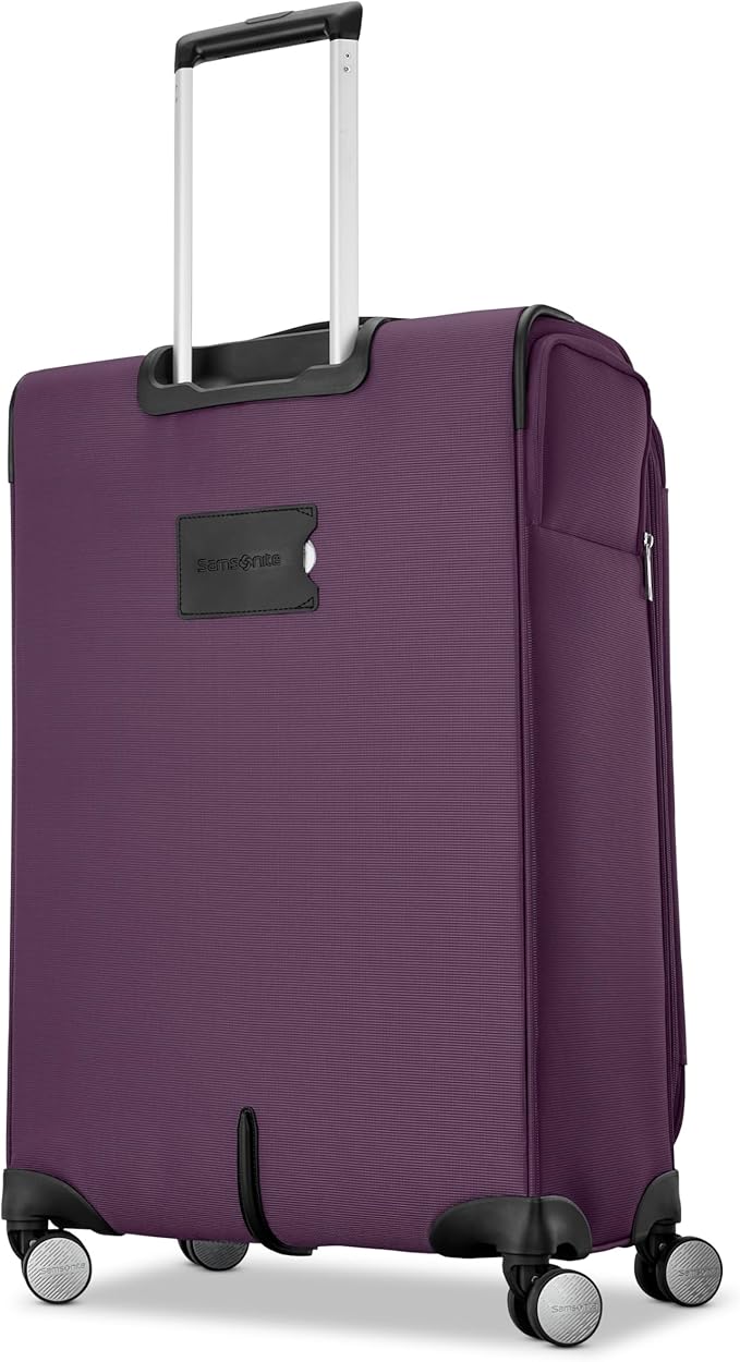 Samsonite Soft-Sided 25-Inch Lightweight Medium Checked Expandable Element Suitcase: Durable, 360° Spinner Wheels, Adjustable Telescopic Handle, 2 Front & 1 Side Pocket- Purple