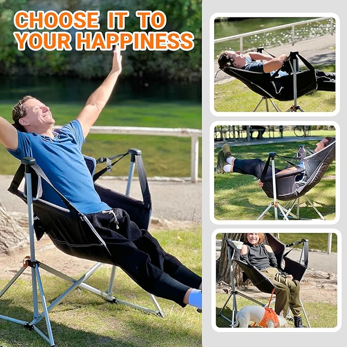 KingCamp Hammock Chair with Footrest, Swinging Portable Folding Camping Chairs for Adults MAX 440lbs Heavy Duty Foldable Oversized Rocker with Cup Holder Pillow for Outdoor Beach Patio Sport Lawn