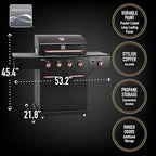 Kenmore 4-Burner BBQ Gas Grill with Searing Side Burner, Propane Grill, 52,000 BTUs, Warming Rack, Electronic Ignition & Cast Iron Cooking Grates, Black/Copper + Bonus Cover