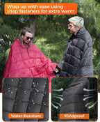 KingCamp Ultralight Camping Blanket, Packable Down Alternative Puffy Wearable Blankets Weatherproof Warm Package Quilt with Snap Buttons for Outdoor Hiking Travel Picnic Stadium (79" x 57", BLACK)