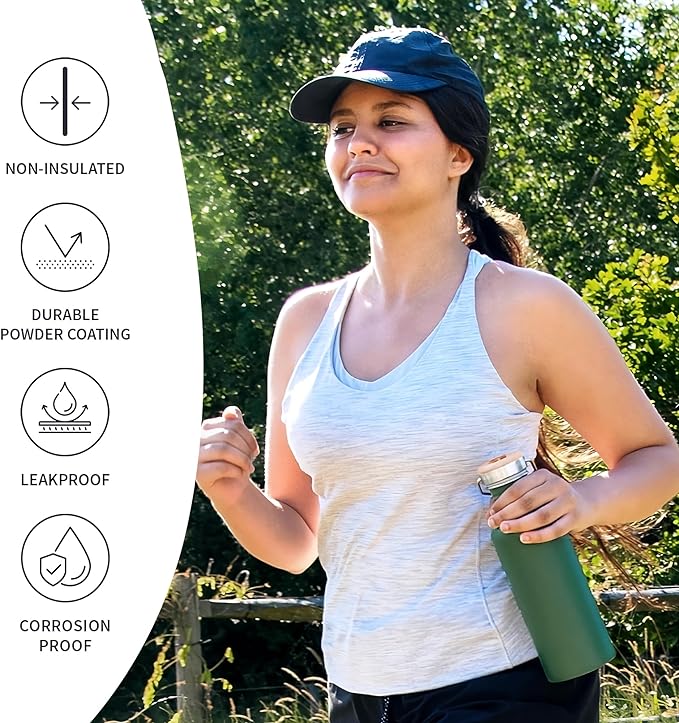 Bambaw Stainless Steel Water Bottle - Non-Insulated, Reusable Metal Sports Bottle, Sage Green/Grey