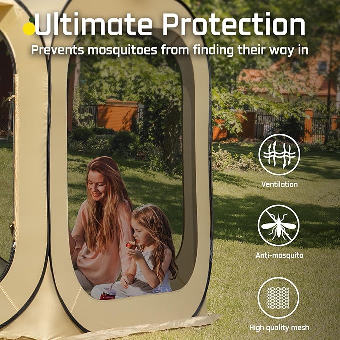 10x10 FT Pop Up Screen House Tent - Instant Screened Gazebo Canopy with Mosquito Net, Portable Backyard Tent for 4-6 People, Easy Setup Patio Shelter for Camping, BBQ, Sports & Outdoor