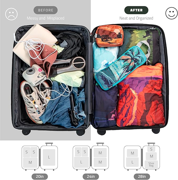 Set of 8 compression packing cubes for travel accessories- Expandable bags for clothing, toiletry, backpacks, organizing essentials (Holiday)